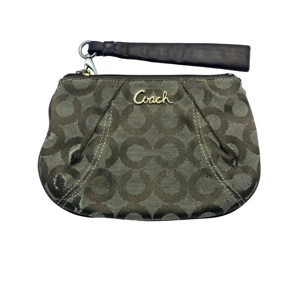 Coach Signature Metallic Bronze Gold Logo Monogram Clutch Wristlet 7" x 5" FLAWS - Picture 1 of 6